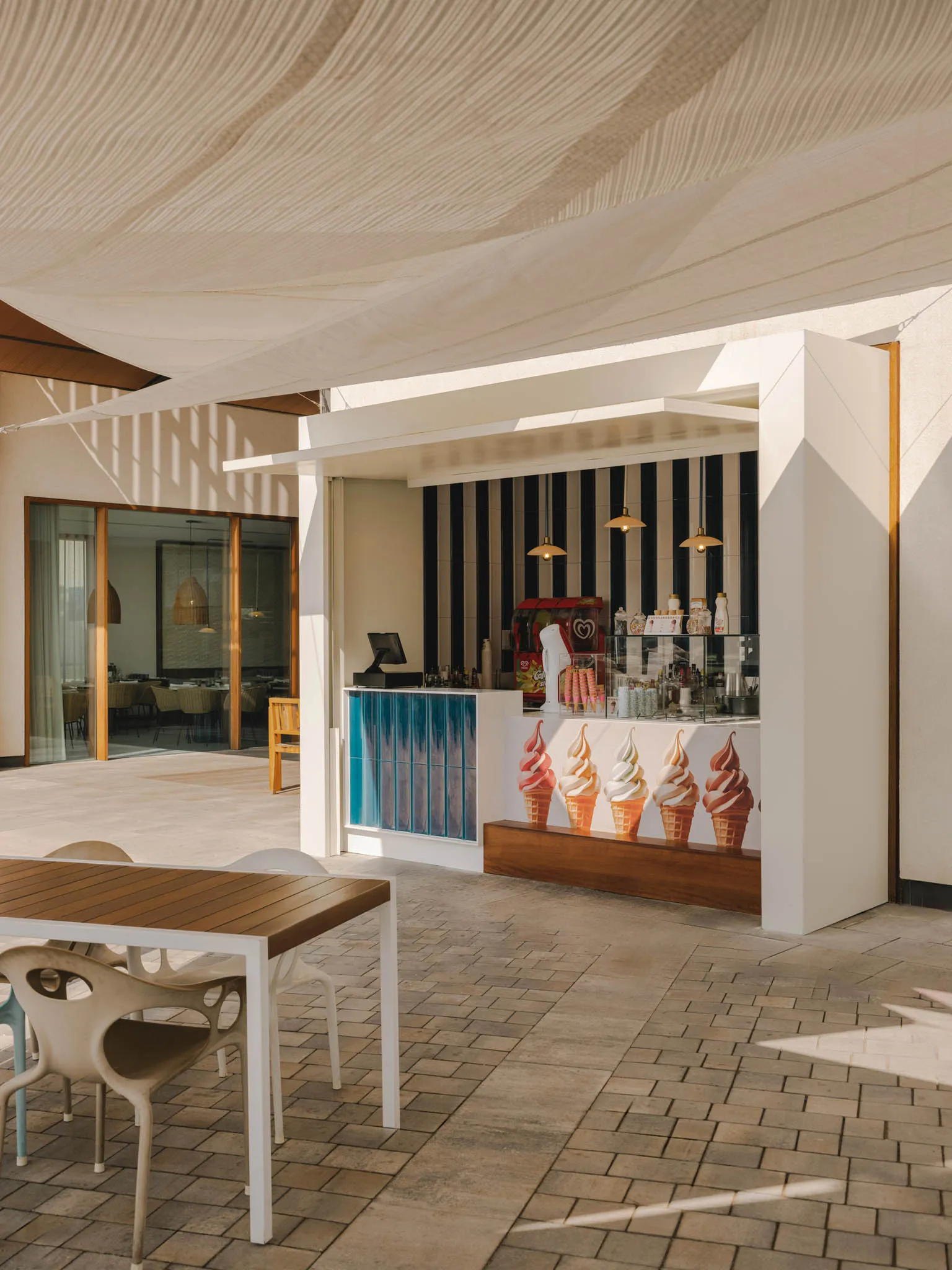 Poolside ice cream bar and restaurant terrace