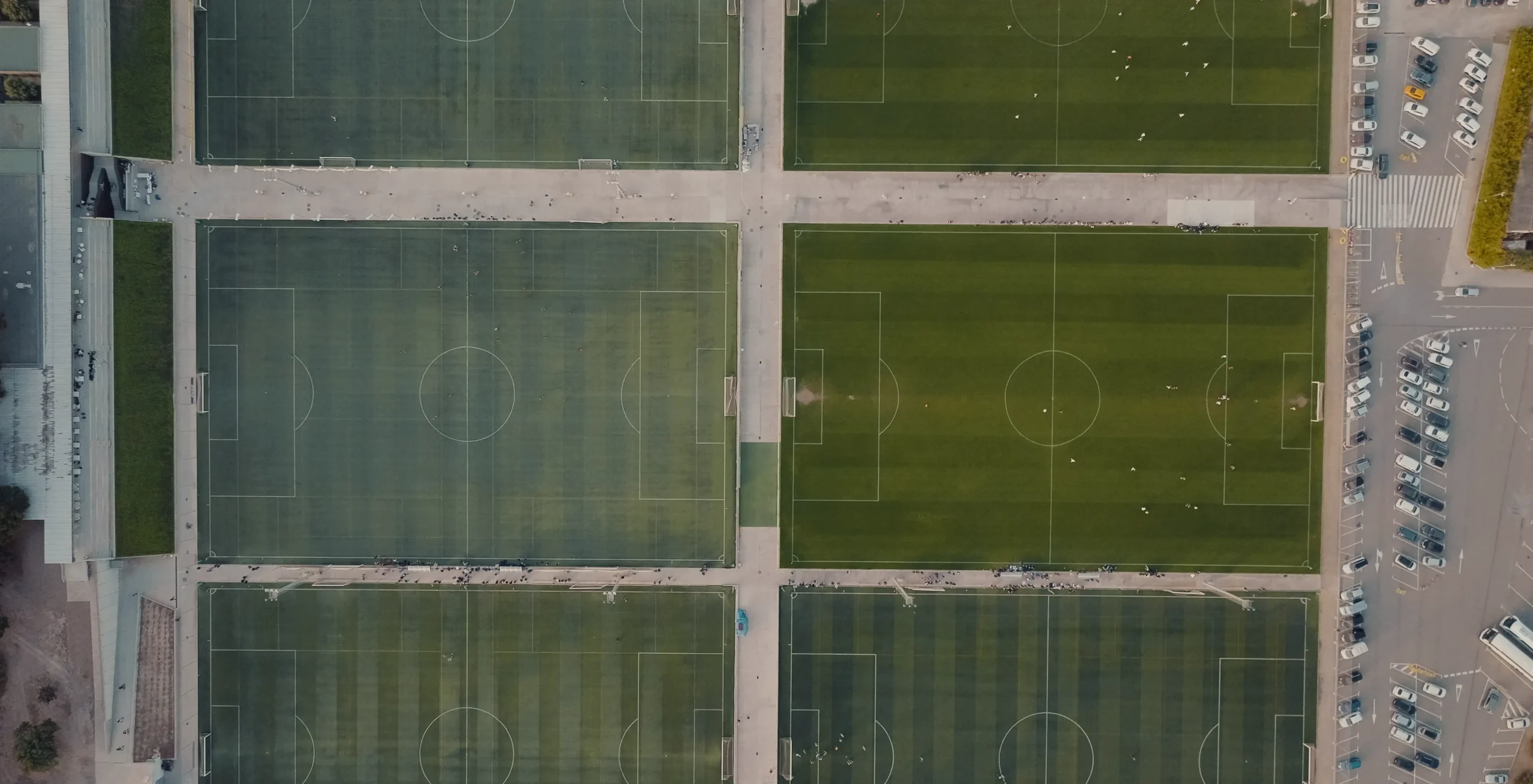 Straight aerial view of the grid of pitches